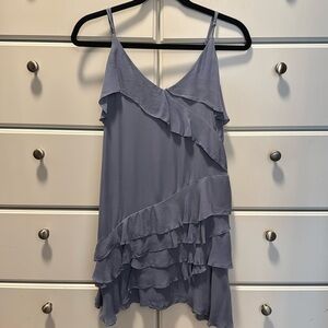 Parker Athens silk ruffled dress in silver lake